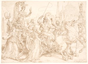 Triomfwagen. Superbia (Trots) door Maarten van Heemskerck