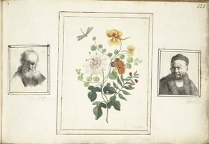 Stilleven met bloemen, een hoofd en een buste van een man door Machtelt Moninckx