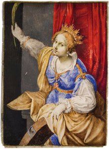 Artemisia Gentileschi als Sint Catharina van Alexandrië, midden 17e eeuw door Maddalena Corvina