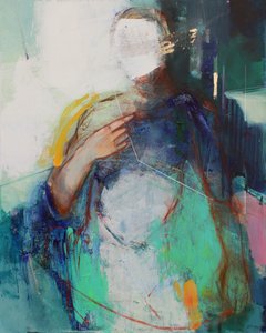 Een nieuwe draad, 2020 (acryl, pastel en bladgoud op doek) door Madgalena Morey
