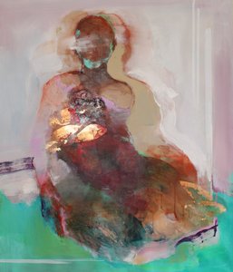 Continuïteit 2, 2022 (acryl, pastel en bladgoud op doek) door Madgalena Morey