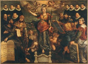 Het Tribunaal van de Brabantse Munt in Antwerpen, 1594 door Maerten Vos de