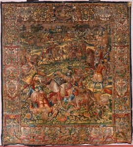 Diocesaan museum (Museo Diocesano). Vlaams wandtapijt. Brussel. Atelier François Geubels. Serie Verhaal van Gideon. De nederlaag van de Midianieten. Zijde en wol. Nalatenschap van bisschop Vicente Roca de la Serna. Barok. 1534-1571, in de
