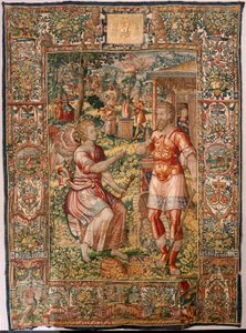 Diocesaan museum (Museo Diocesano). Vlaamse wandtapijt. Brussel. Atelier François Geubels. Serie Verhaal van Gideon. Gideon en de engel. Zijde en wol. Nalatenschap van bisschop Vicente Roca de la Serna. Barok. 1534-1571, in de kathedraal sinds