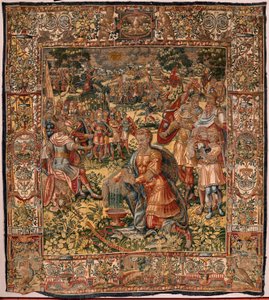 Diocesaan museum (Museo Diocesano). Vlaamse wandtapijt. Brussel. Atelier François Geubels. Serie Verhaal van Gideon. Het wonder van de wollen vacht. Zijde en wol. Nalatenschap van bisschop Vicente Roca de la Serna. Barok. 1534-1571, in de kathedraal sinds door Maerten van Heemskerck