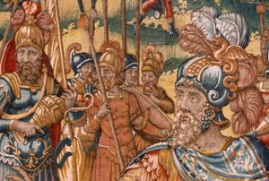 Vlaams wandtapijt. Serie Verhaal van Gideon. De Israëlieten geven hun deel van de buit aan Gideon door Maerten van Heemskerck