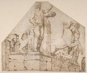 De Dioscuri op Monte Cavallo, ca.1533 (pen en bruine inkt) door Maerten van Heemskerck