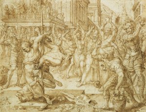 De steniging van de ouderlingen, uit het verhaal van Susanna, 1562 door Maerten van Heemskerck