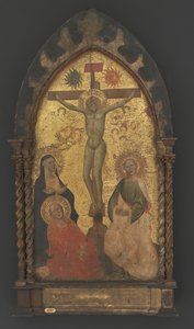 Christus aan het kruis betreurd door de Maagd Maria en de heiligen Maria Magdalena en Johannes door Maestro Francesco