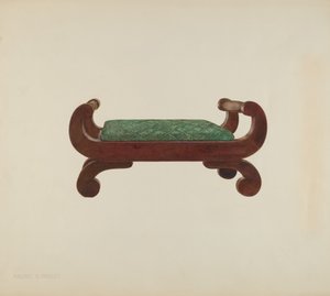 Voetenbank - Mahonie met paardenhaar bekleding, ca. 1939
