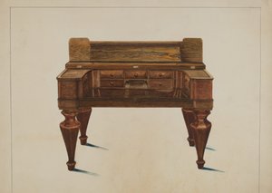 Melodeon omgebouwd tot bureau, ca. 1937