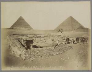 Piramides van Cheops en Chefren, de sfinx en de tempel van Chefren door Maison Bonfils