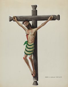 Cristo, Gesneden en Geschilderd, op Zwarte Houten Kruis
