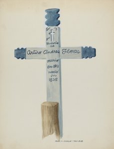 Handgemaakte en geschilderde houten kruis - grafsteen, ca. 1937