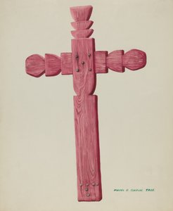 Rood Houten Kruis gebruikt als Grafsteen, ca. 1937 door Majel G. Claflin