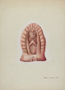 Kleine standbeeld van Guadalupe uit steen gehouwen, ca. 1937