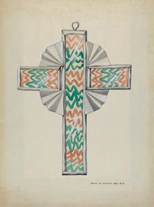Blik en geschilderd glazen kruis, ca. 1937 door Majel G. Claflin