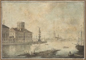 Uitzicht op de Neva en de Academie van Wetenschappen door Maksim Nikiforovich Vorobiev