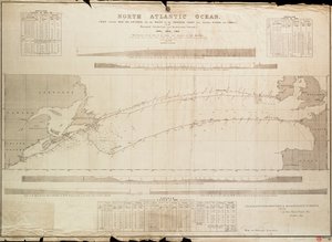 Noord-Atlantische Oceaan kaart met diepzeepeilingen en telegraafkabelroutes