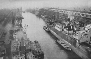 Een grote dokland van het noorden, vierendertig mijl van zee en toch een haven, c1935