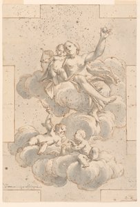 Ontwerp voor plafondschildering, Venus, Cupido en Putti door Marc Antonio Franceschini
