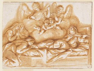 Ontwerp voor een monochrome muurschildering, Kerk van Corpus Domini, Bologna, Italië, Dood van St. Caterina Vigri