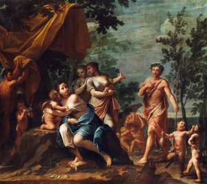 Apollo met drie Gratiën, Venus, Cupido en Pan door Marcantonio Franceschini
