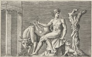Apollo bewaakt de kudde van Admetus door Marcantonio Raimondi