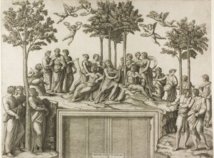 Apollo op Parnassus door Marcantonio Raimondi
