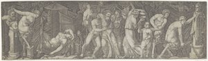 Bacchanaal met dronken Bacchus en saters en maeneaden