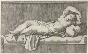 Cleopatra halfnaakt liggend op bed