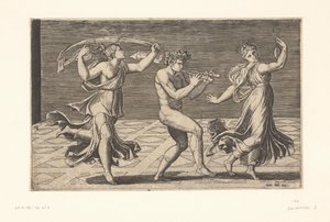 Dansende sater en maenaden door Marcantonio Raimondi