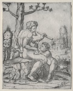Faun en kind door Marcantonio Raimondi
