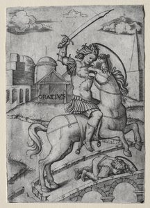 Horatius Cocles verdedigt de Sublicische Brug door Marcantonio Raimondi