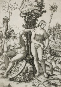 Mars, Venus en Cupido door Marcantonio Raimondi