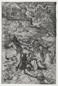 Neptunus kalmeert de storm die Aeolus tegen de vloot van Aeneas heeft opgewekt
