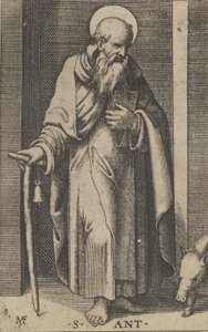 Sint Antonius, een staf in zijn rechterhand, uit de serie 