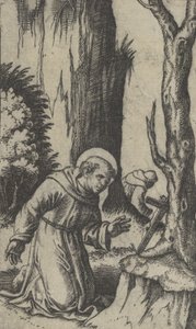 Sint Franciscus van Assisi die bidt voor een crucifix, uit de serie 