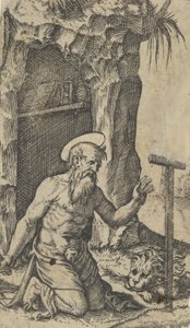 Sint Hiëronymus knielend voor een kruisbeeld, uit de serie 