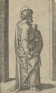 Sint Pieter, sleutels in rechterhand, boek in linkerhand, naar rechts kijkend, uit de serie 