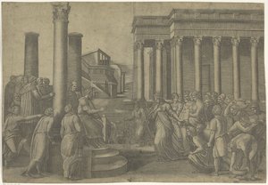Salomo en de koningin van Seba door Marcantonio Raimondi