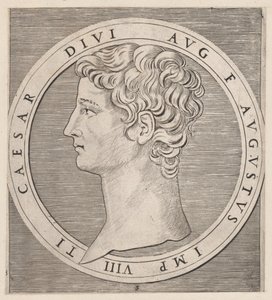 Speculum Romanae Magnificentiae: Tiberius, uit De Twaalf Caesars, ca. 1500-1534 door Marcantonio Raimondi