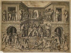 Het Martelaarschap van St. Lawrence, c. 1525 door Marcantonio Raimondi