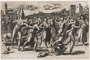 De kindermoord zonder de spar door Marcantonio Raimondi