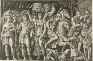 Trajanus gekroond door de overwinning door Marcantonio Raimondi