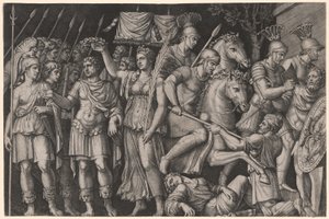 Trajanus gekroond door de overwinning door Marcantonio Raimondi