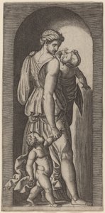 Liefdadigheid door Marcantonio Raimondi after Raphael