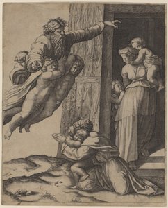 God Verschijnt aan Noach door Marcantonio Raimondi after Raphael