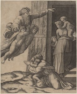 God Verschijnt aan Noach door Marcantonio Raimondi after Raphael