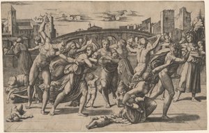De Kindermoord door Marcantonio Raimondi after Raphael